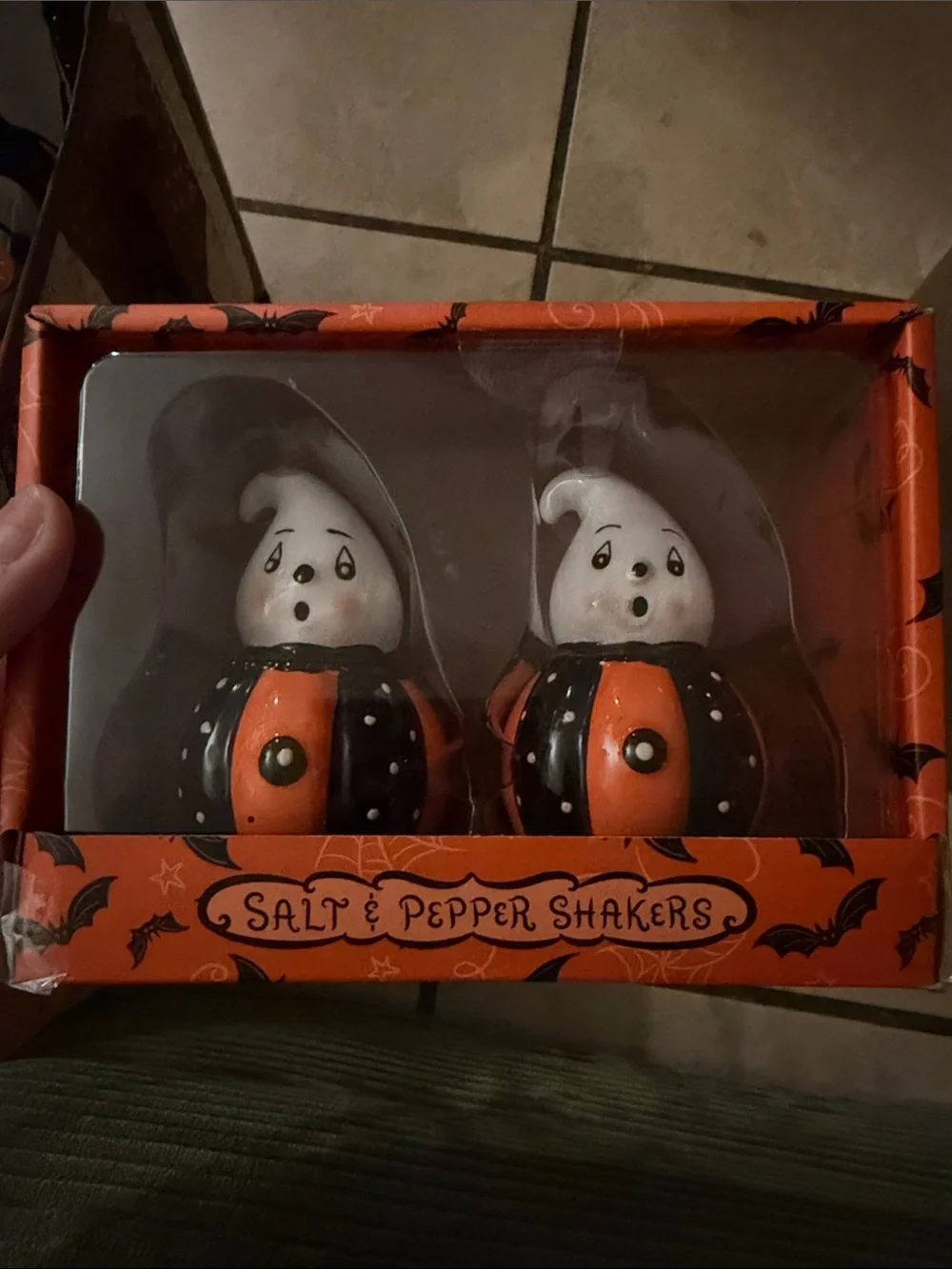 Halloween Ghost Salt & Pepper Shakers - Orange/Black
